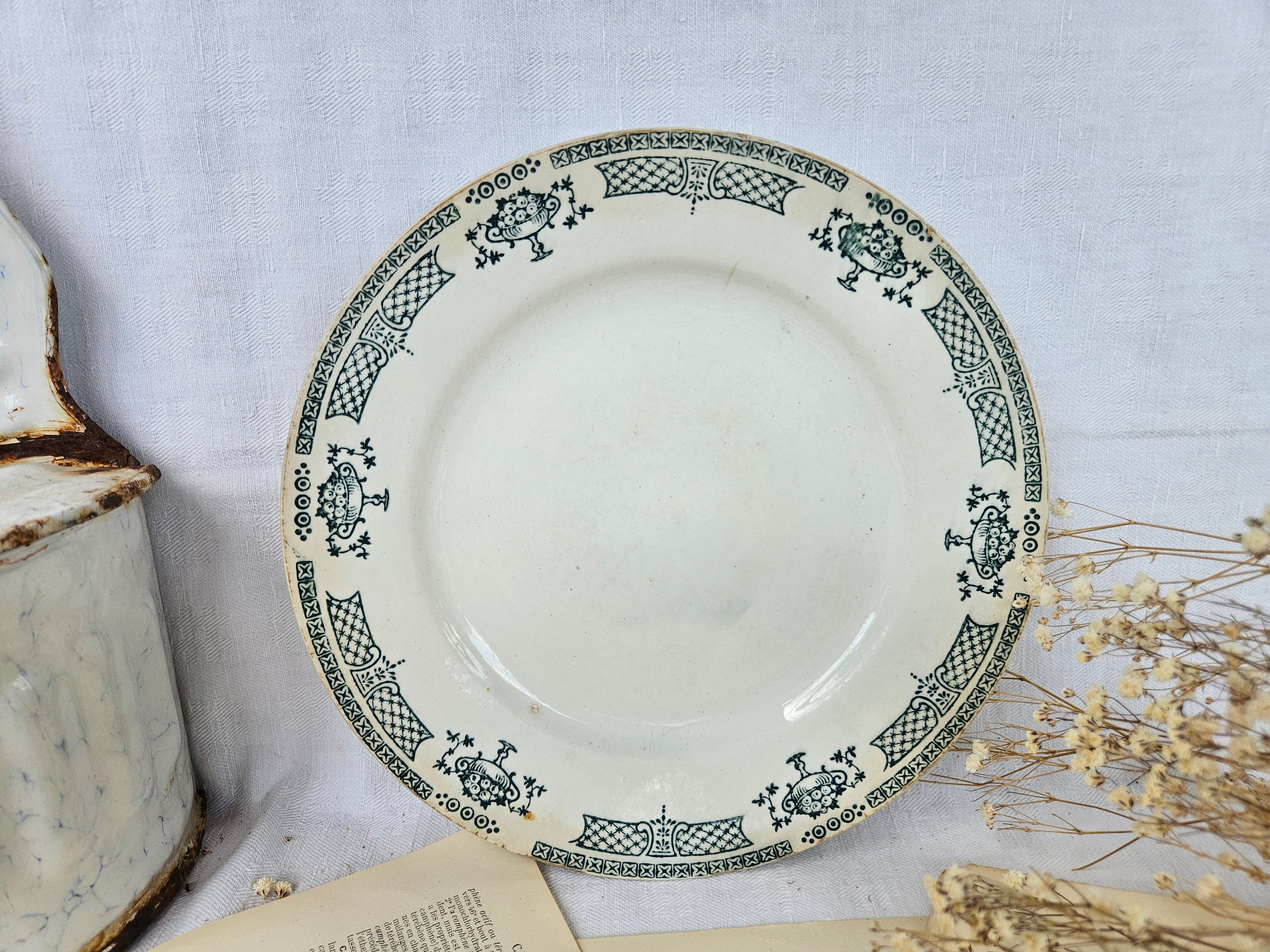Duo d'assiettes anciennes dépareillées Saint-Amand Terre de Fer & Boch