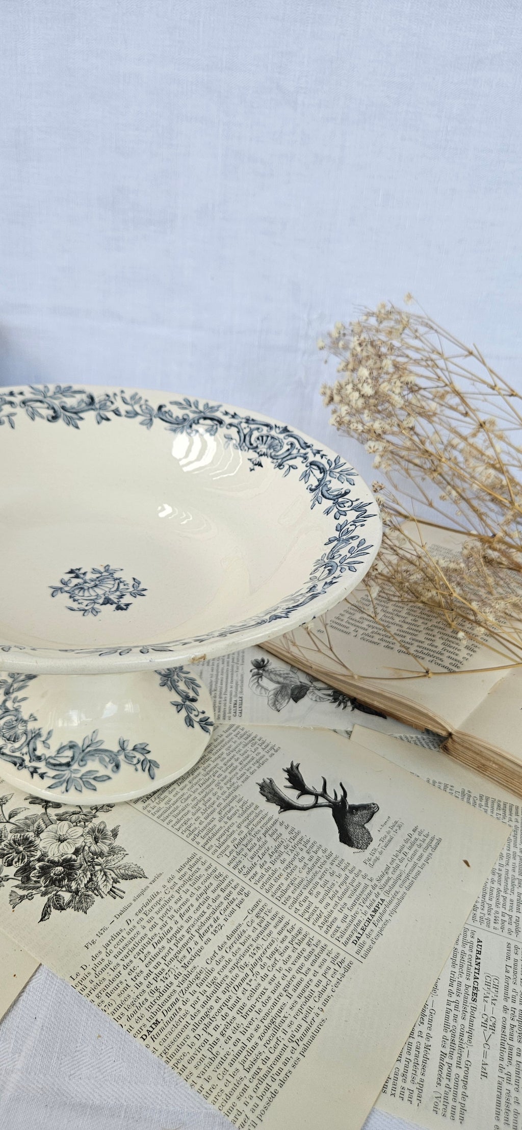 Coupe sur piédouche Longchamp ancienne bleue