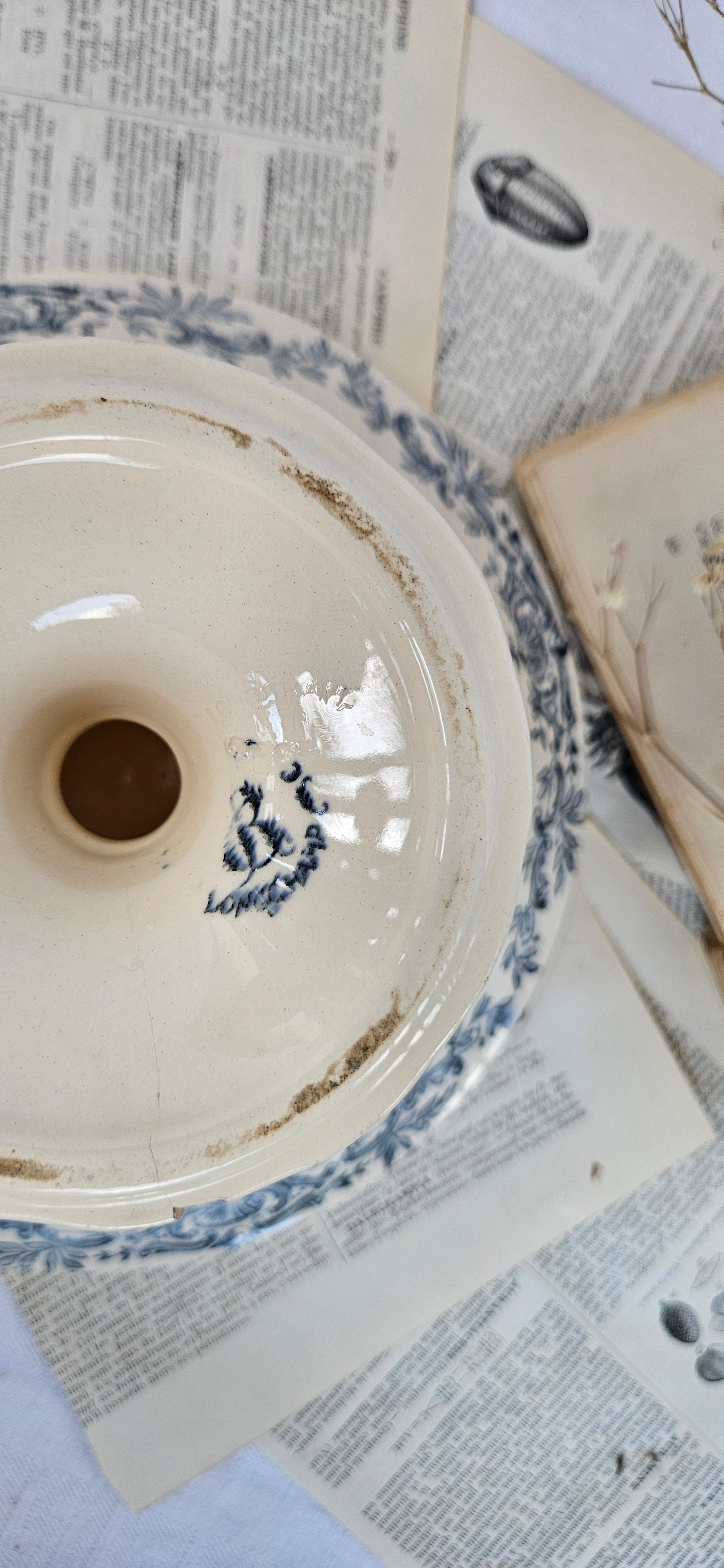Coupe sur piédouche Longchamp ancienne bleue
