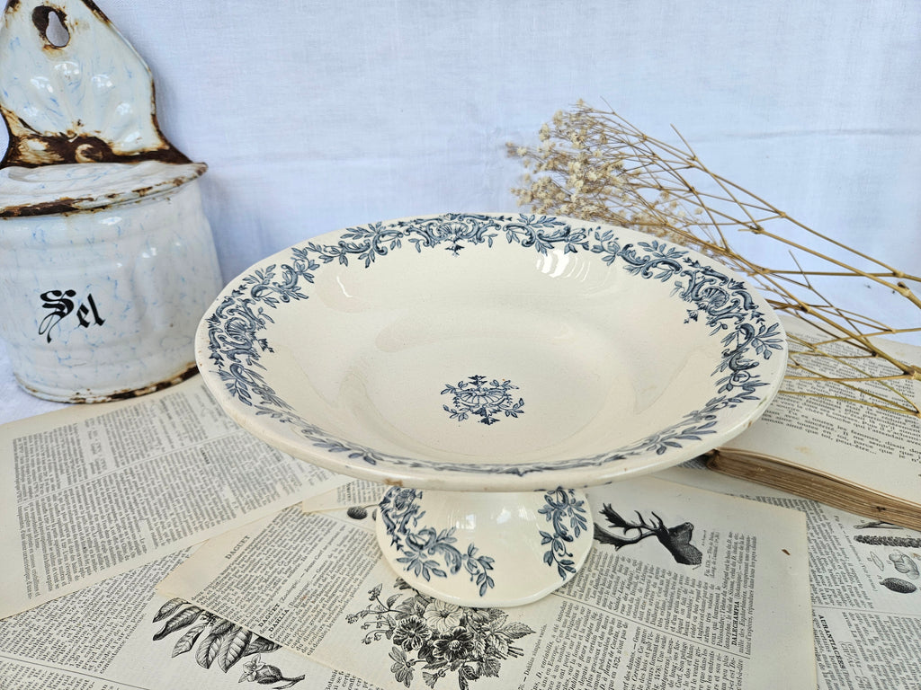 Coupe sur piédouche Longchamp ancienne bleue