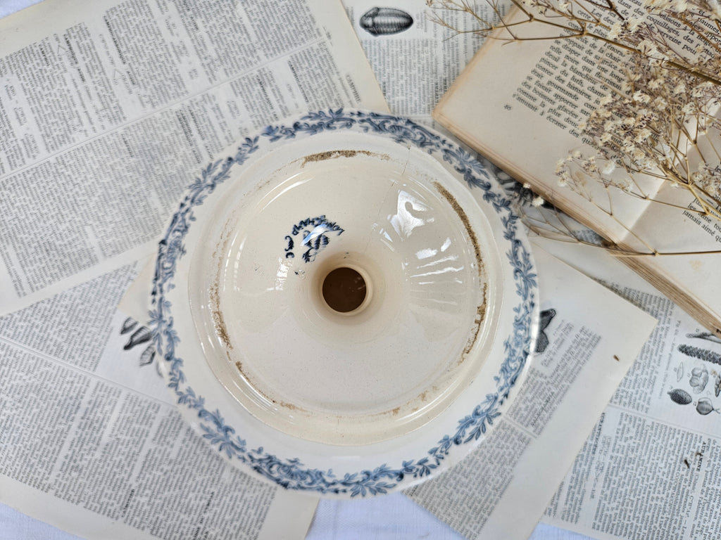 Coupe sur piédouche Longchamp ancienne bleue