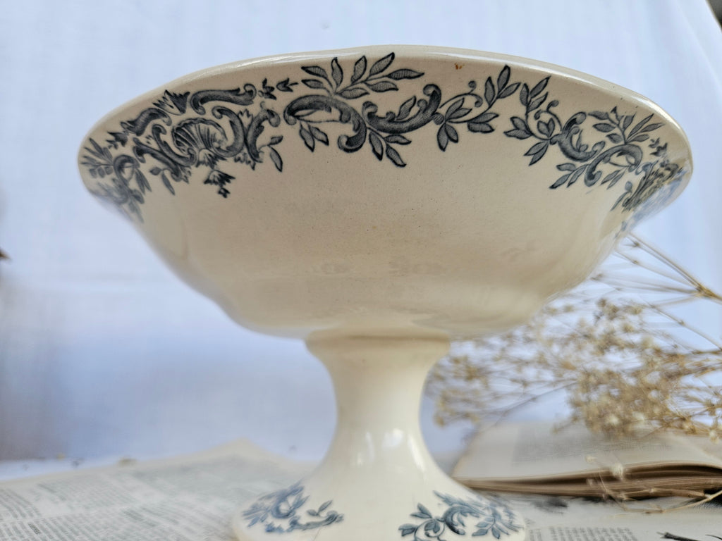 Coupe sur piédouche Longchamp ancienne bleue
