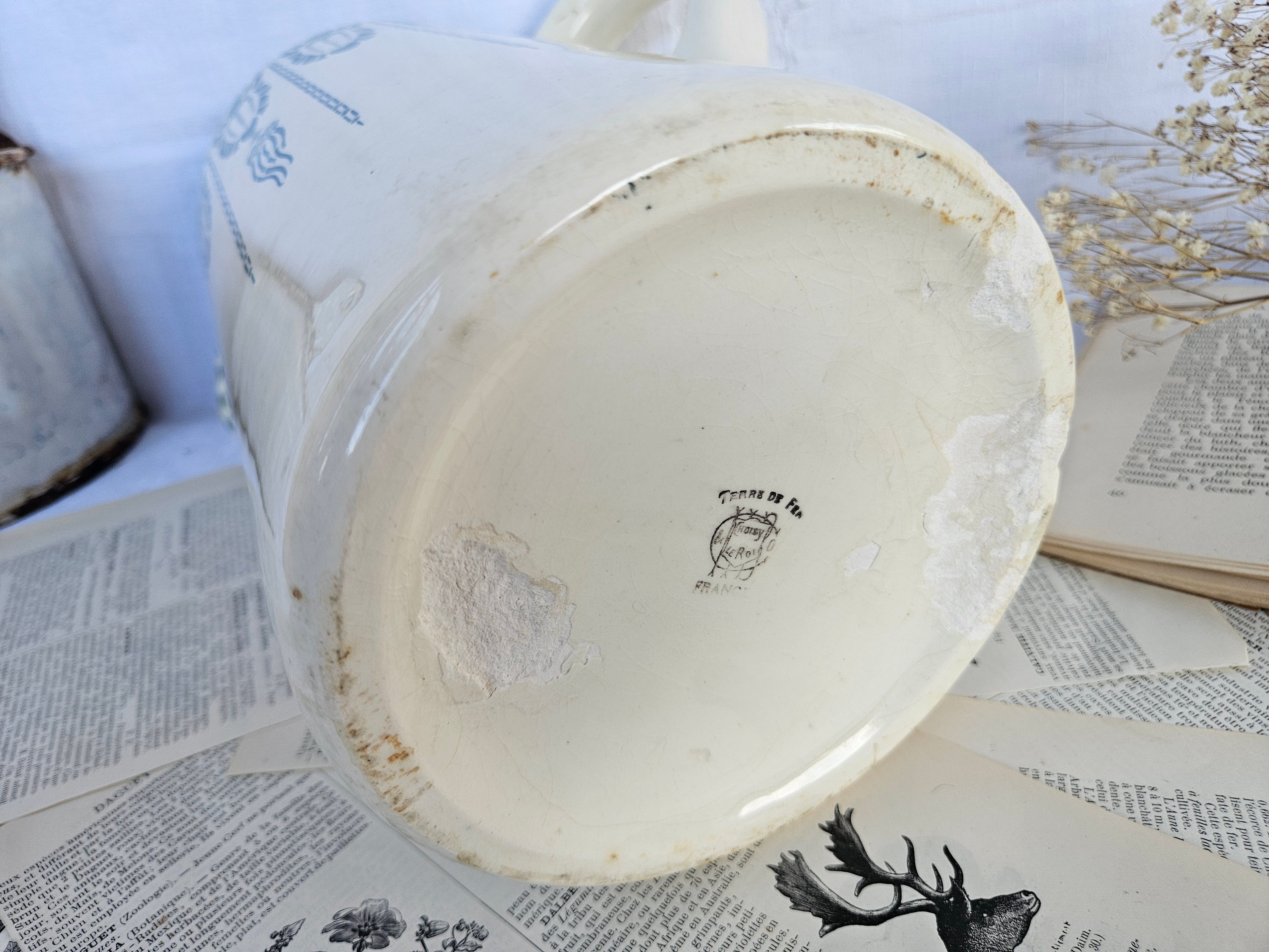 Ensemble de toilette ancien Choisy-le-Roi Terre de Fer Art Déco vert