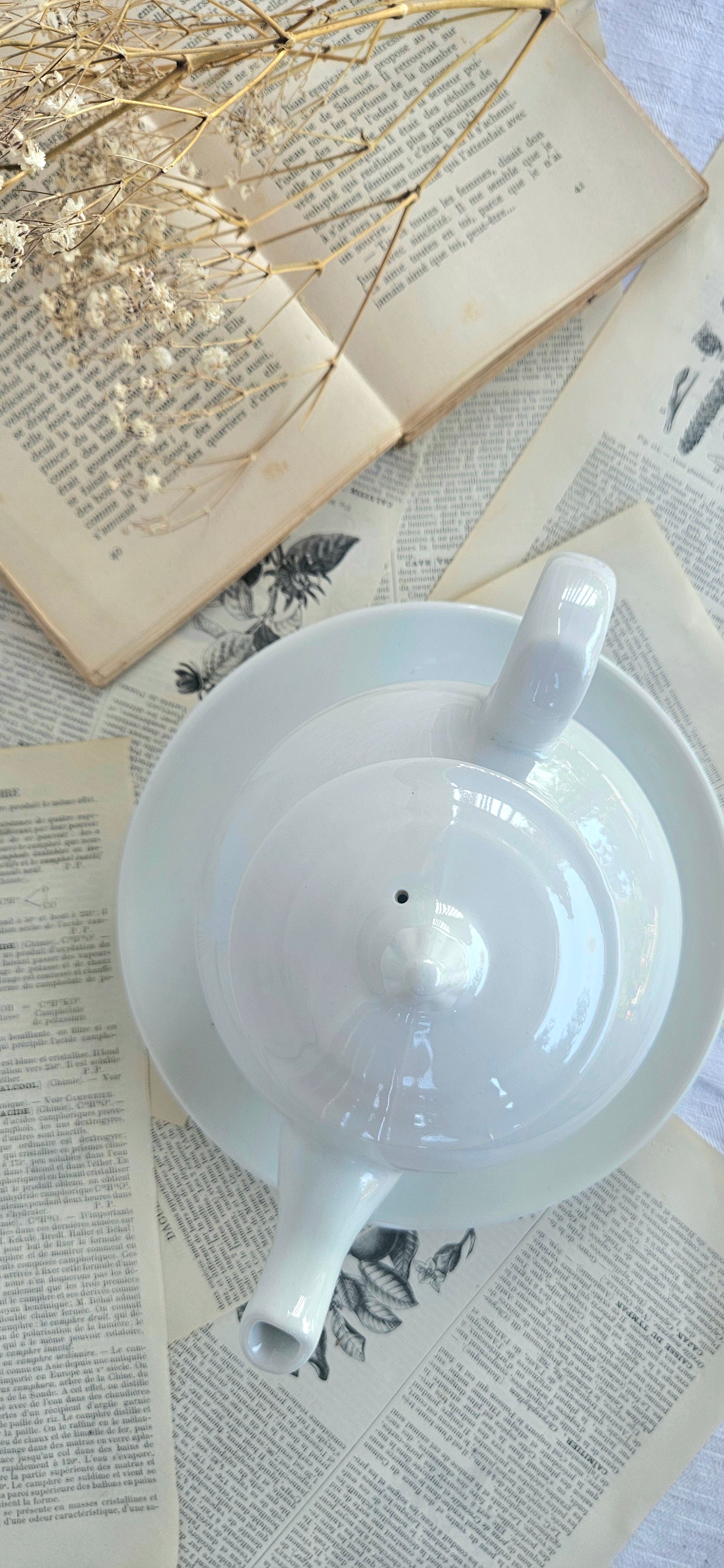 Théière vintage Apilco France avec soucoupe assortie | Porcelaine blanche | Service à thé français
