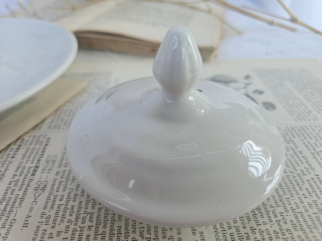 Théière vintage Apilco France avec soucoupe assortie | Porcelaine blanche | Service à thé français