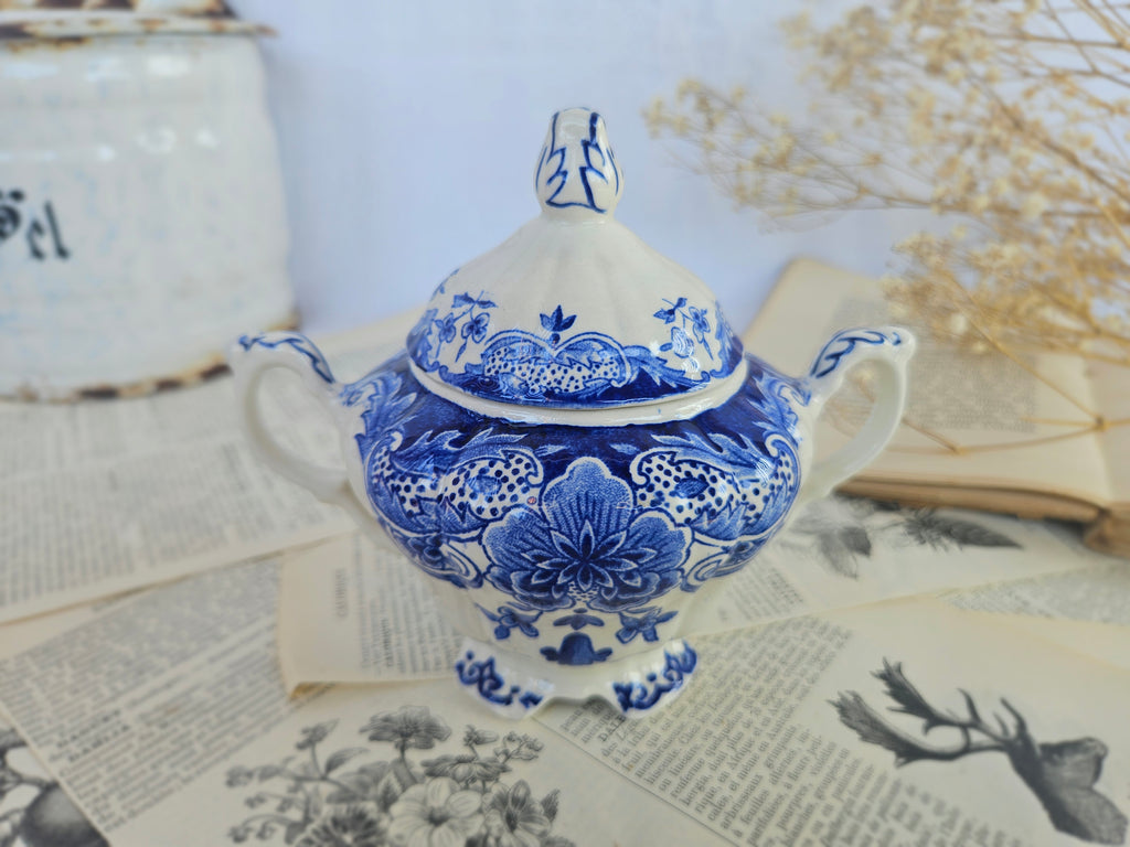 Sucrier ancien Boch Frères Keramis BFK Belgium bleu
