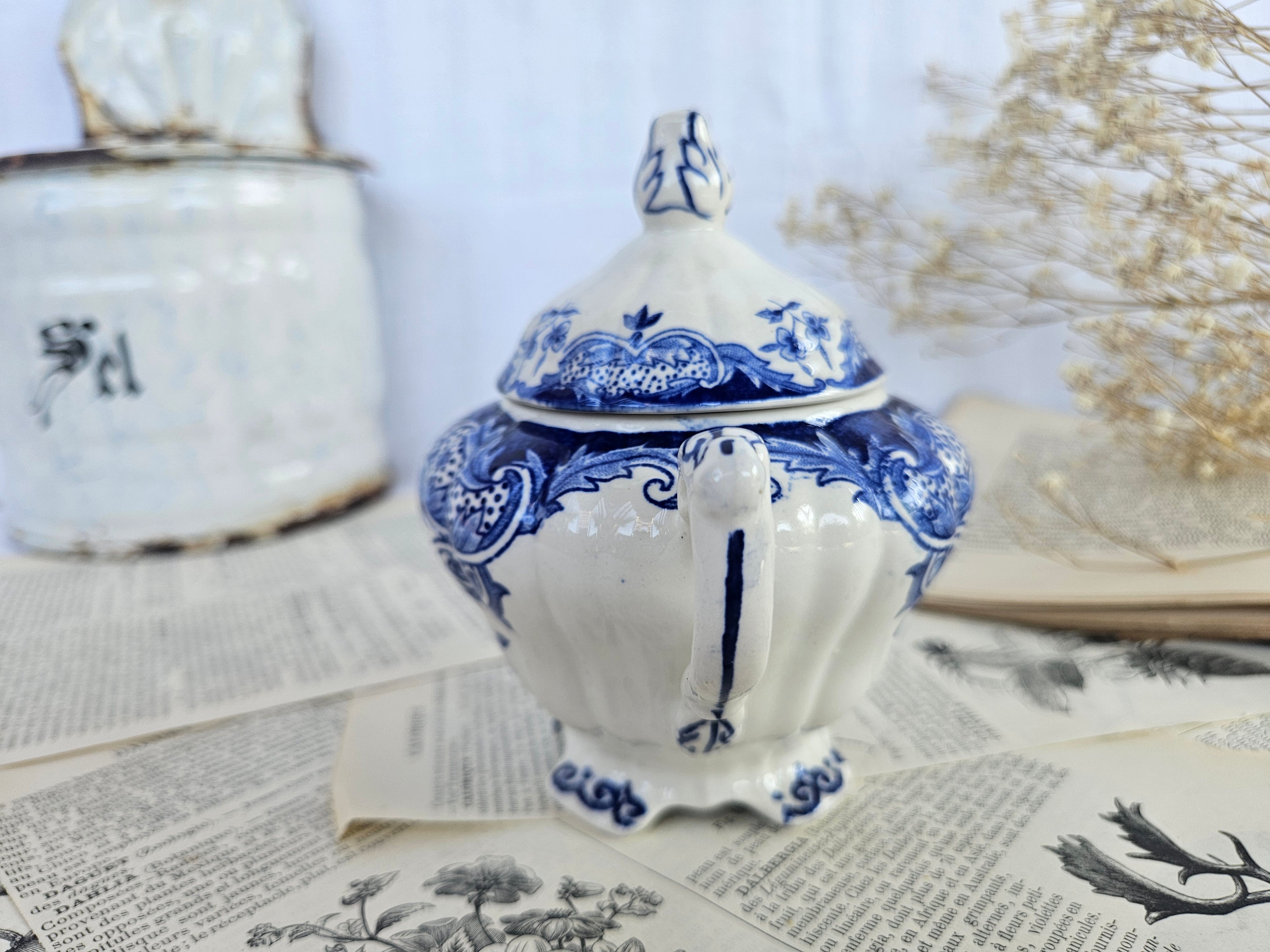 Sucrier ancien Boch Frères Keramis BFK Belgium bleu