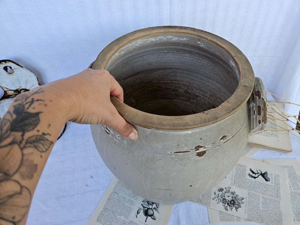 Très grand pot à confit ancien en grès français