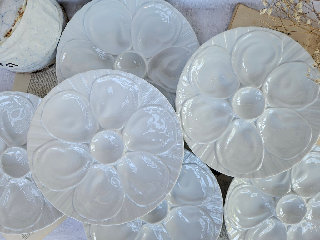 6 assiettes à huîtres Pillivuyt en porcelaine blanche