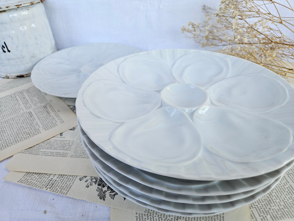 6 assiettes à huîtres Pillivuyt en porcelaine blanche