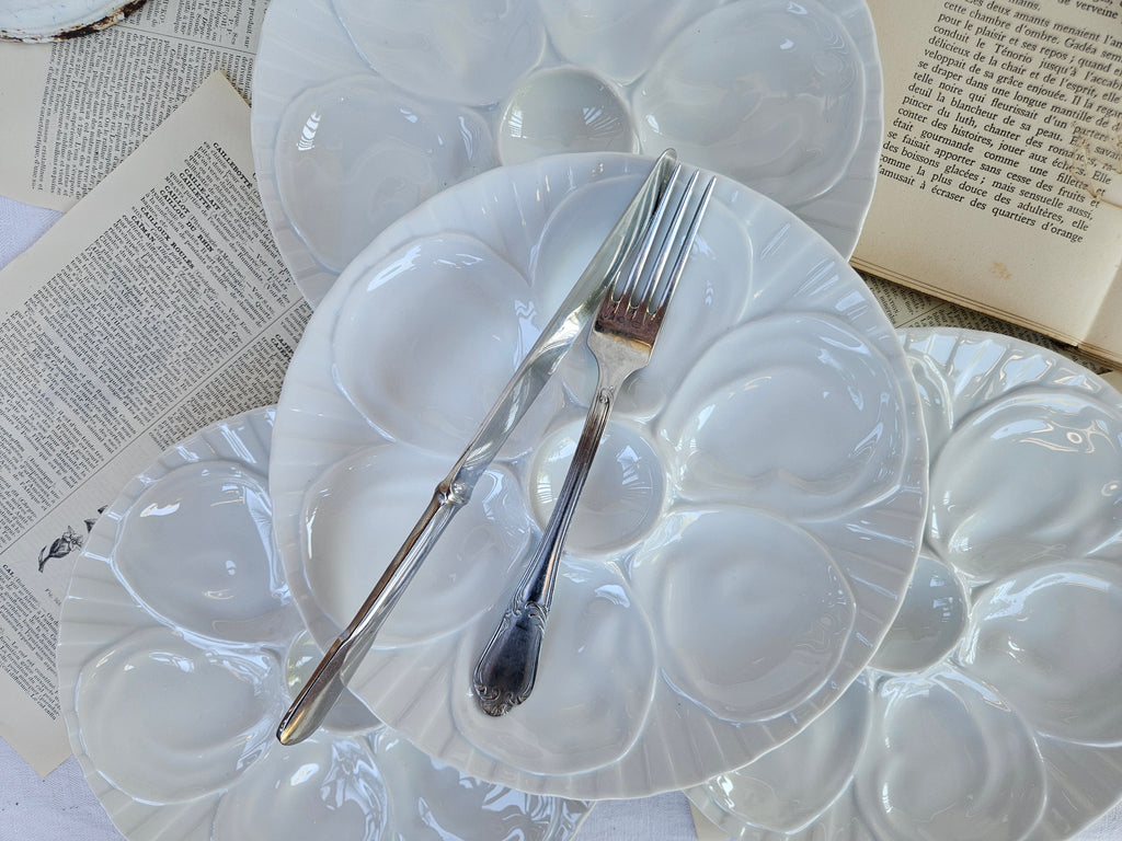 6 assiettes à huîtres Pillivuyt en porcelaine blanche