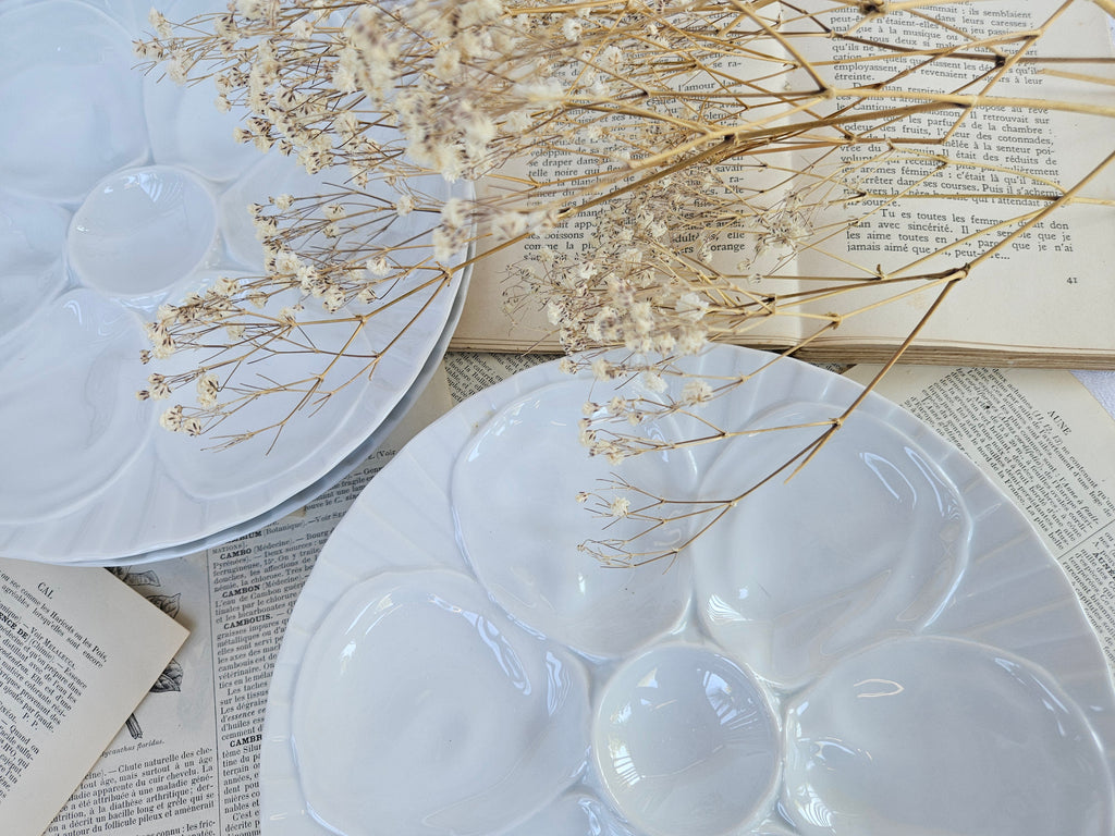 6 assiettes à huîtres Pillivuyt en porcelaine blanche