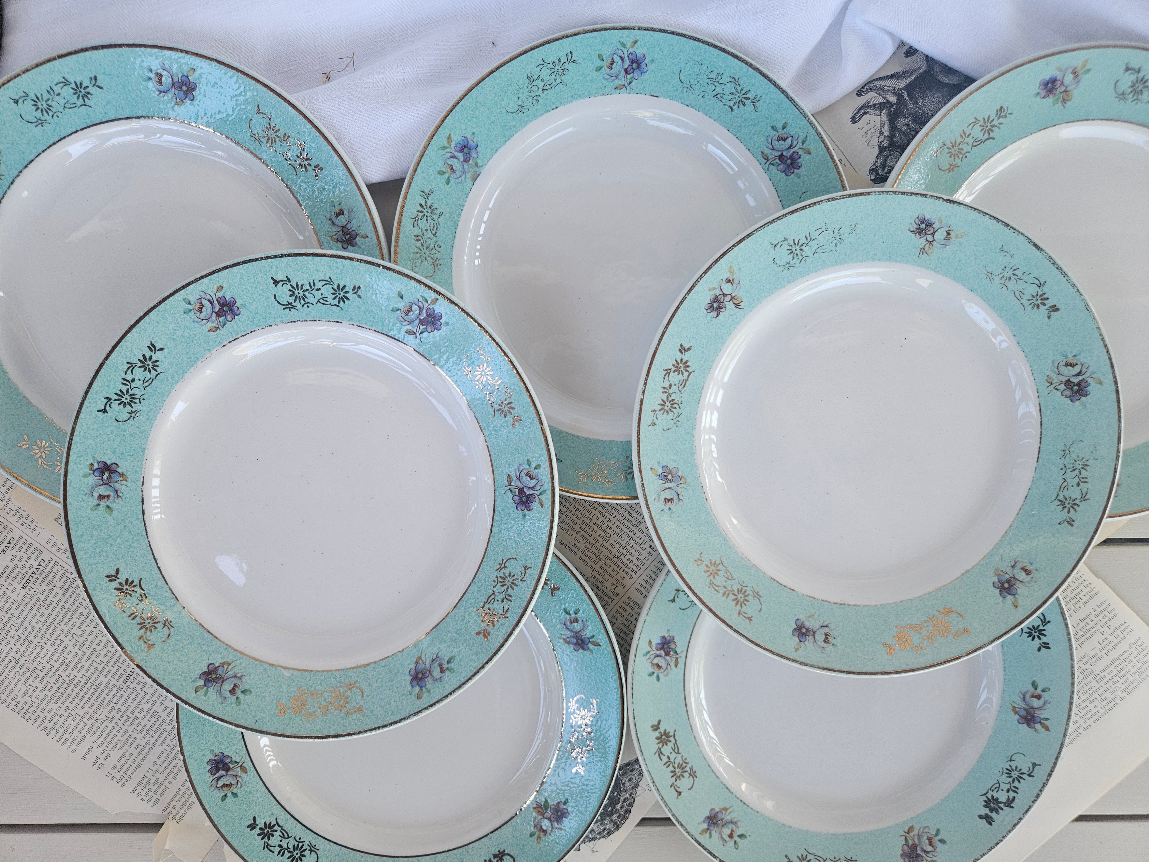 Assiette à dessert Badonviller ancienne turquoise