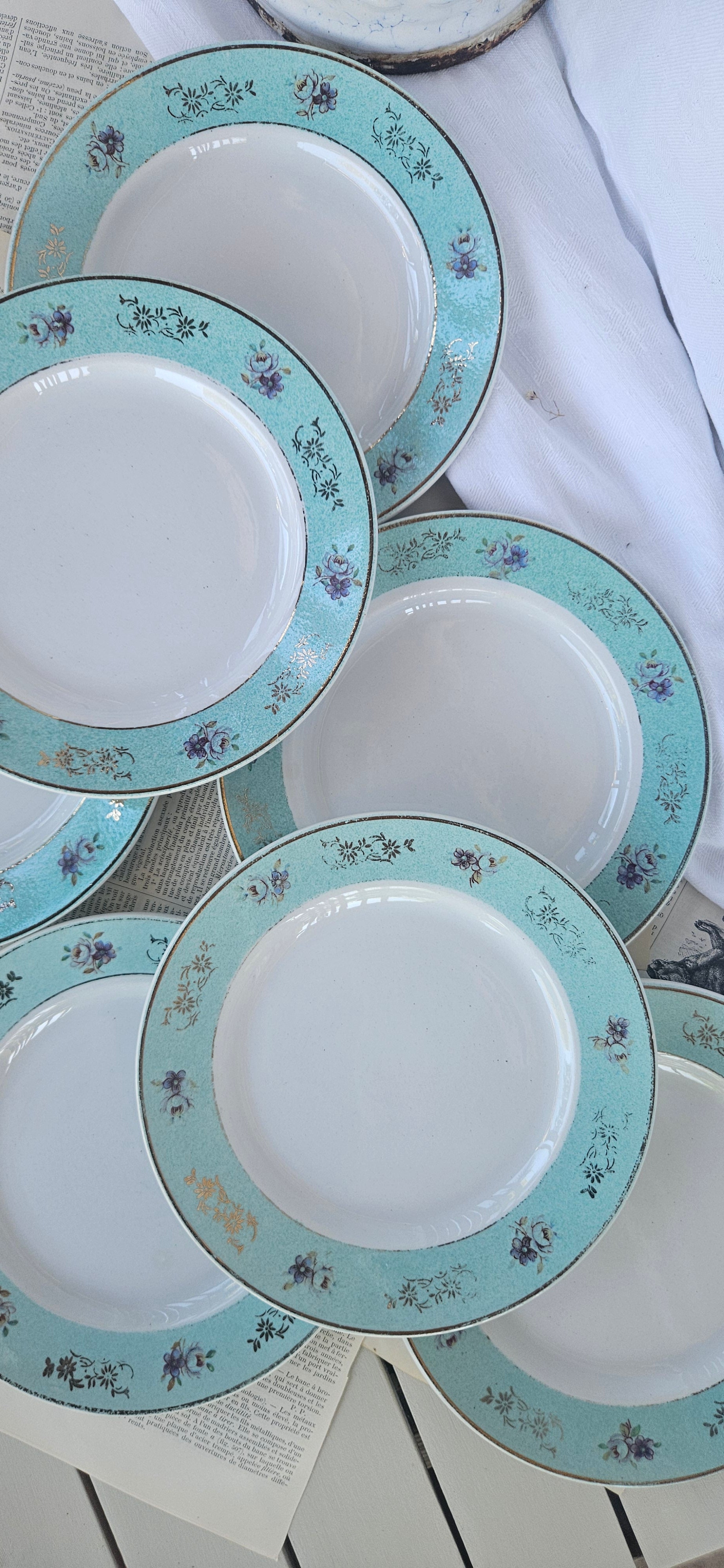 Assiette à dessert Badonviller ancienne turquoise