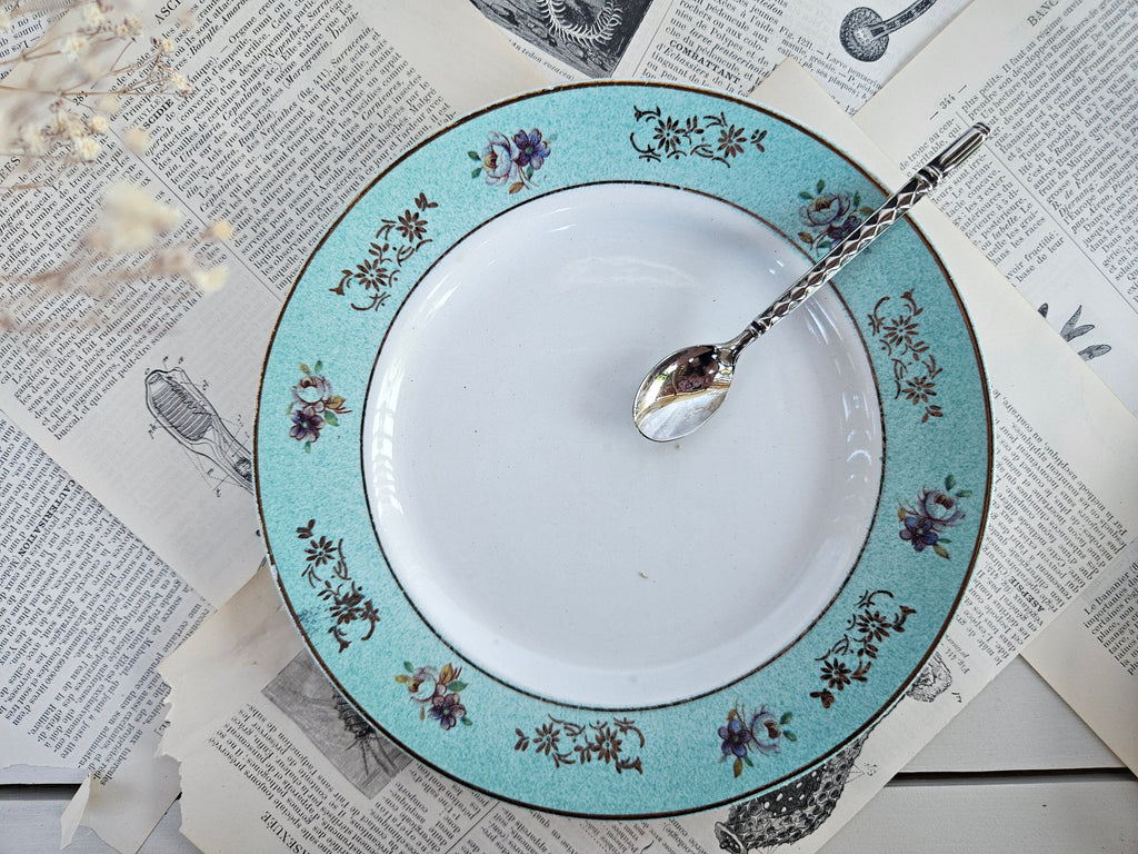 Assiette à dessert Badonviller ancienne turquoise
