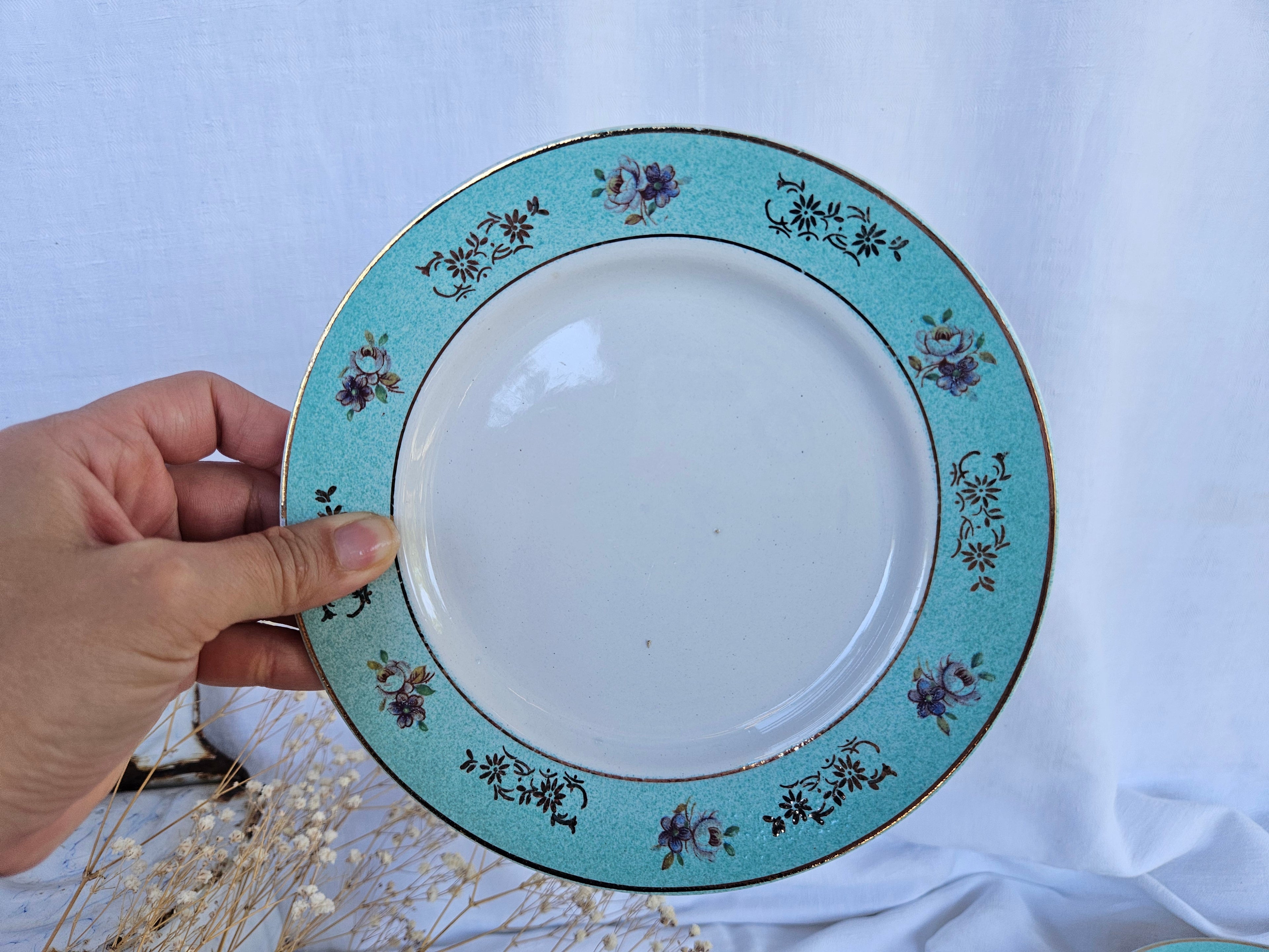 Assiette à dessert Badonviller ancienne turquoise