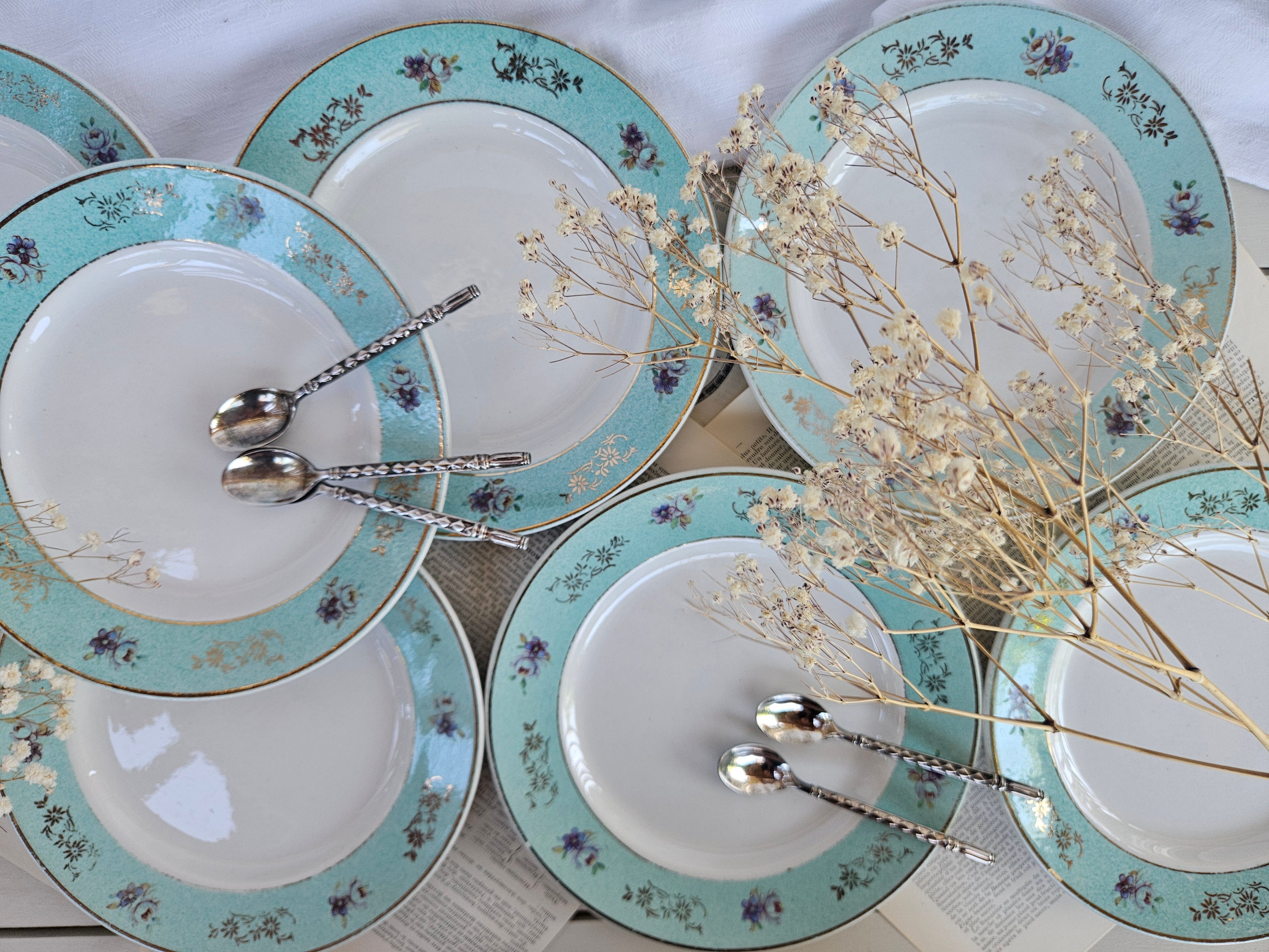 Assiette à dessert Badonviller ancienne turquoise