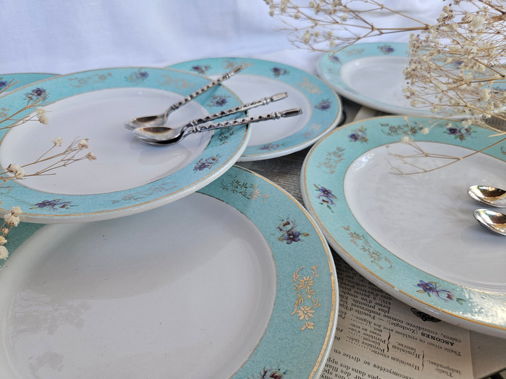 Assiette à dessert Badonviller ancienne turquoise