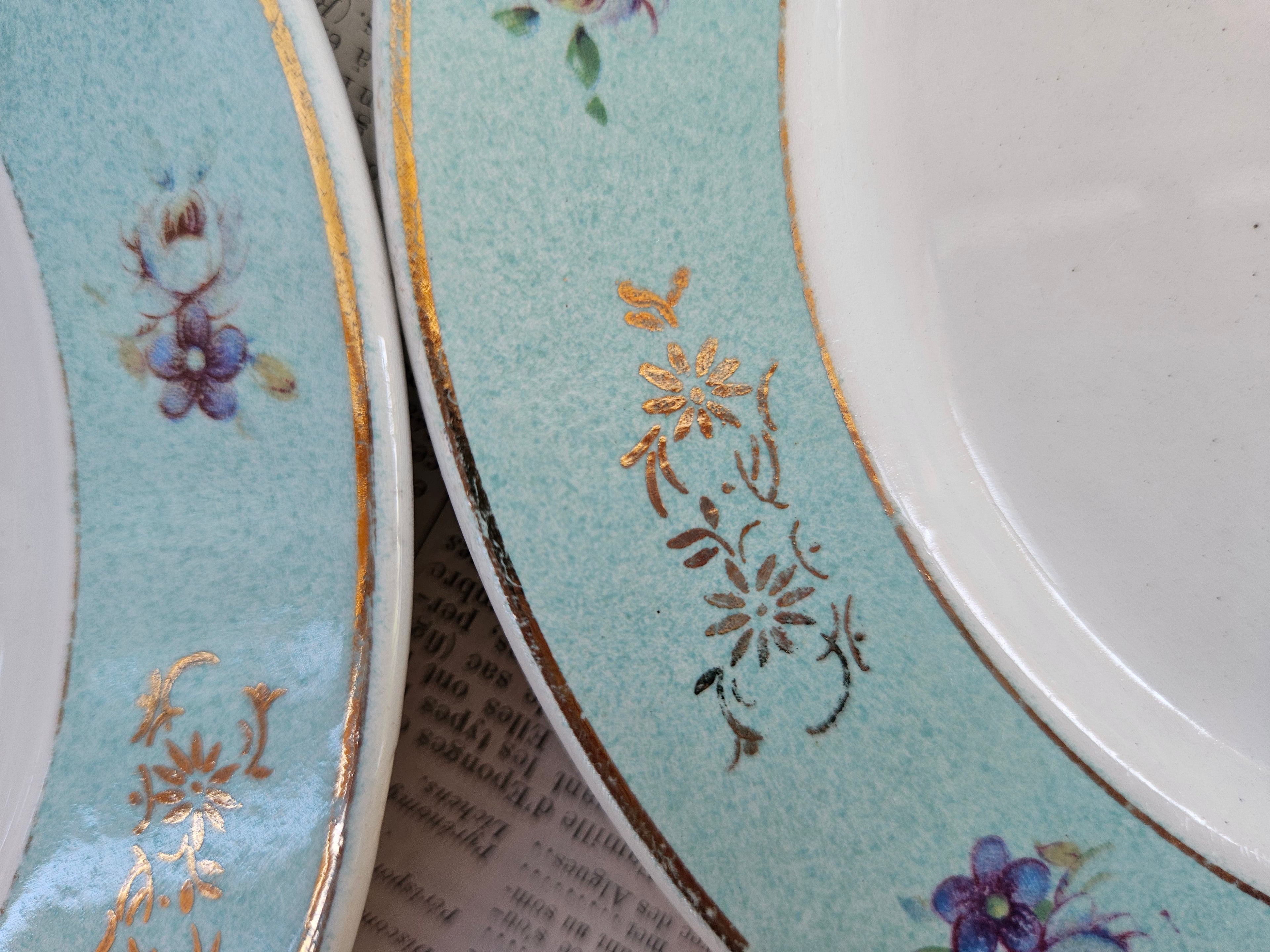 Assiette à dessert Badonviller ancienne turquoise