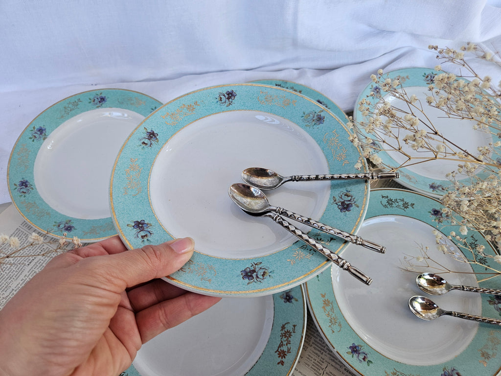 Assiette à dessert Badonviller ancienne turquoise