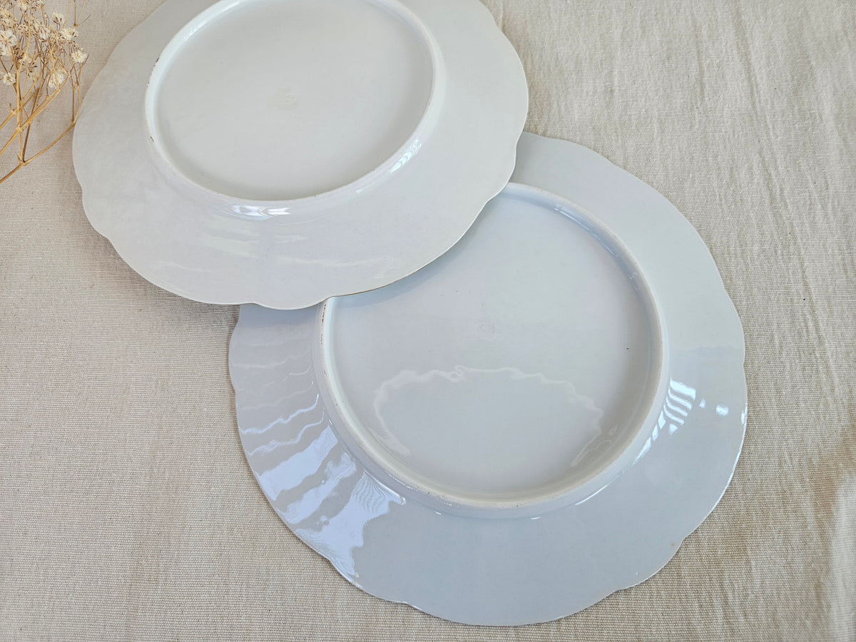 Assiette ancienne 22 cm en porcelaine blanche – décor floral polychrome et bord doré