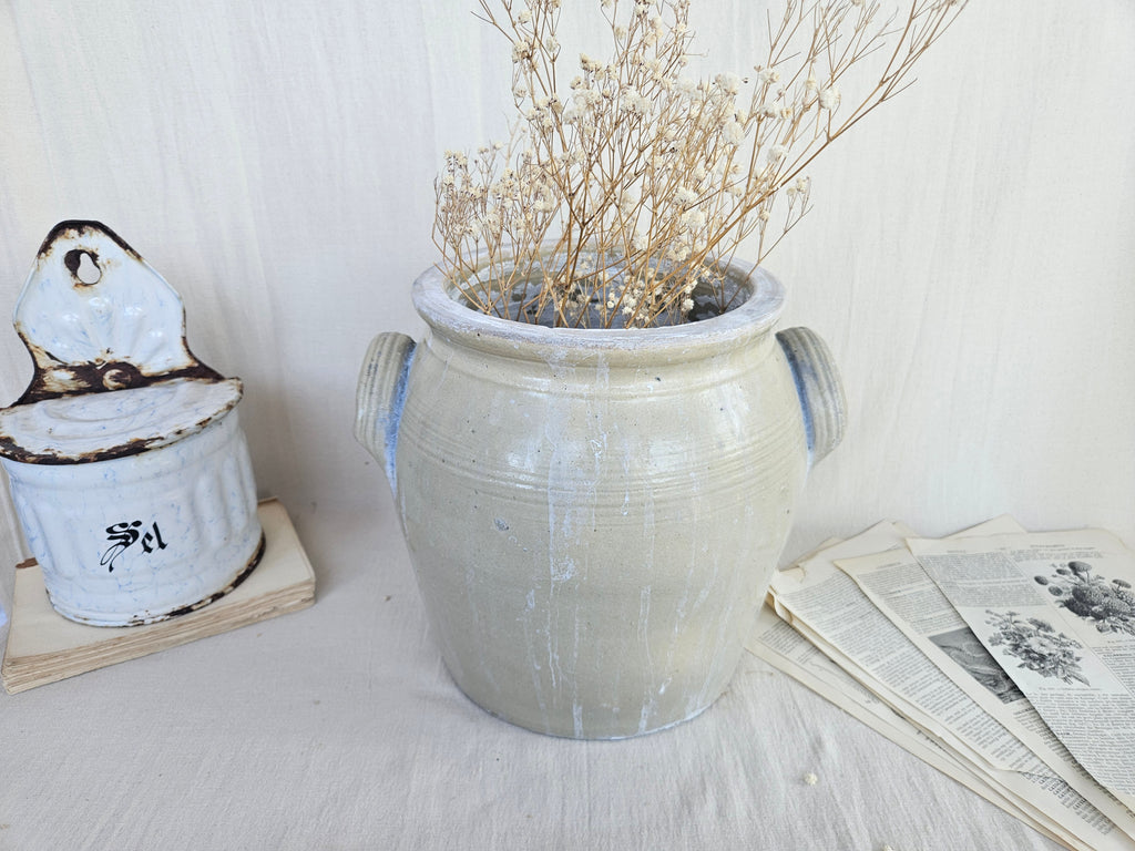 Pot à graisse en grès émaillé beige à anses 25 cm