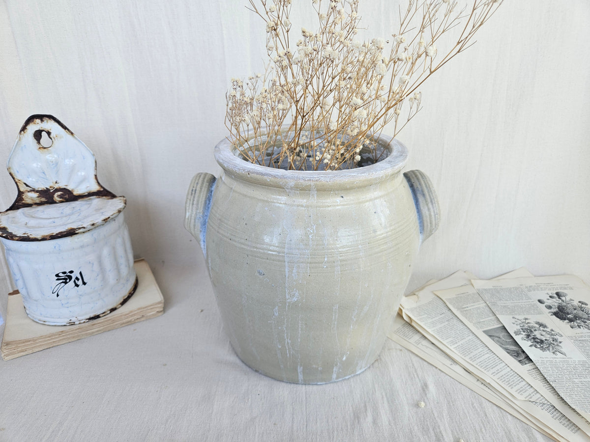 Pot à graisse en grès émaillé beige à anses 25 cm