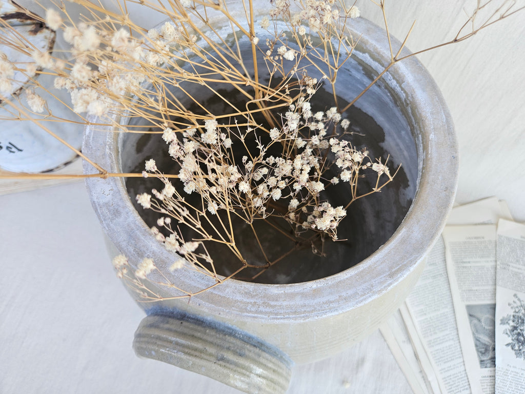 Pot à graisse en grès émaillé beige à anses 25 cm