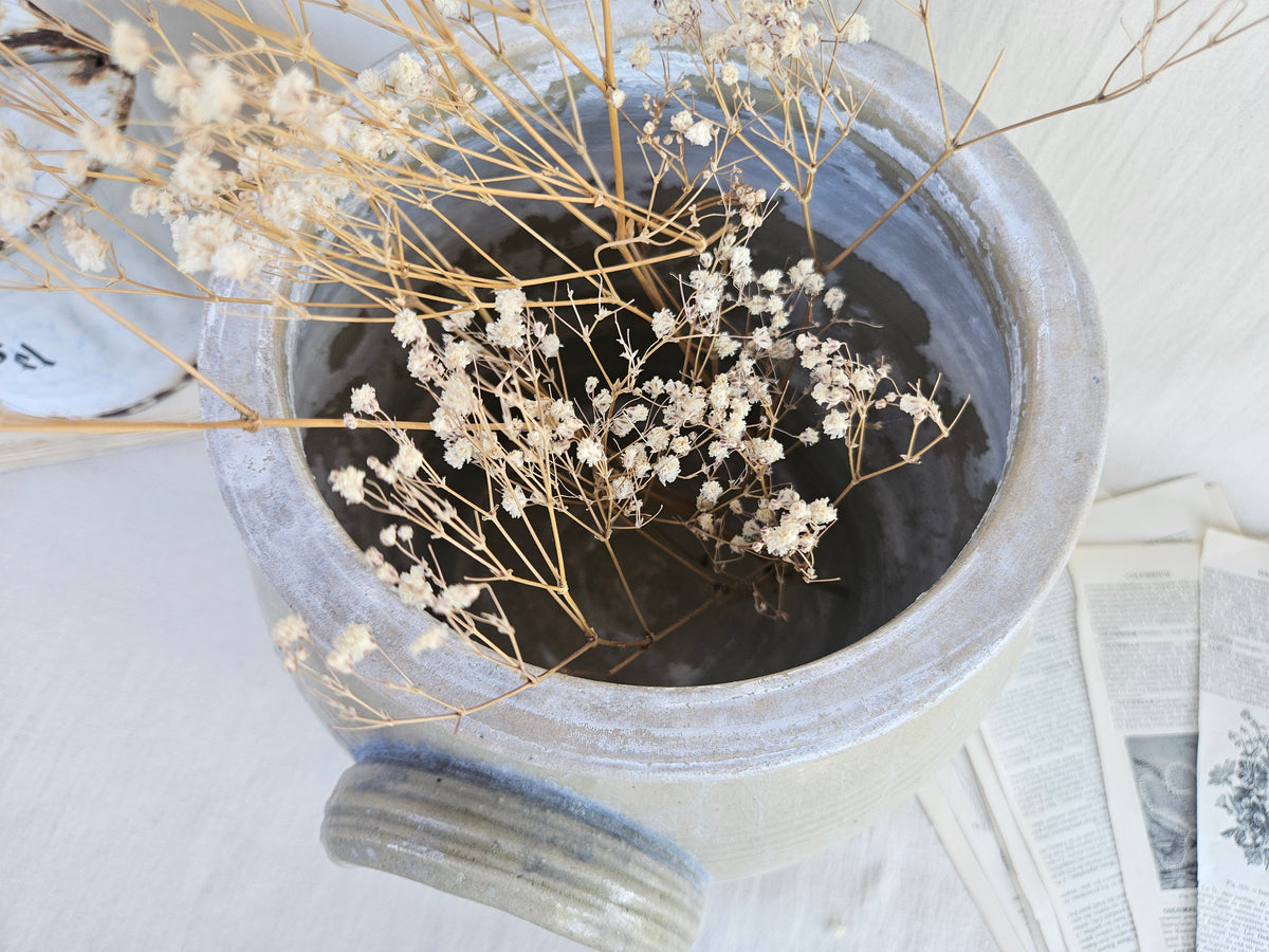 Pot à graisse en grès émaillé beige à anses 25 cm
