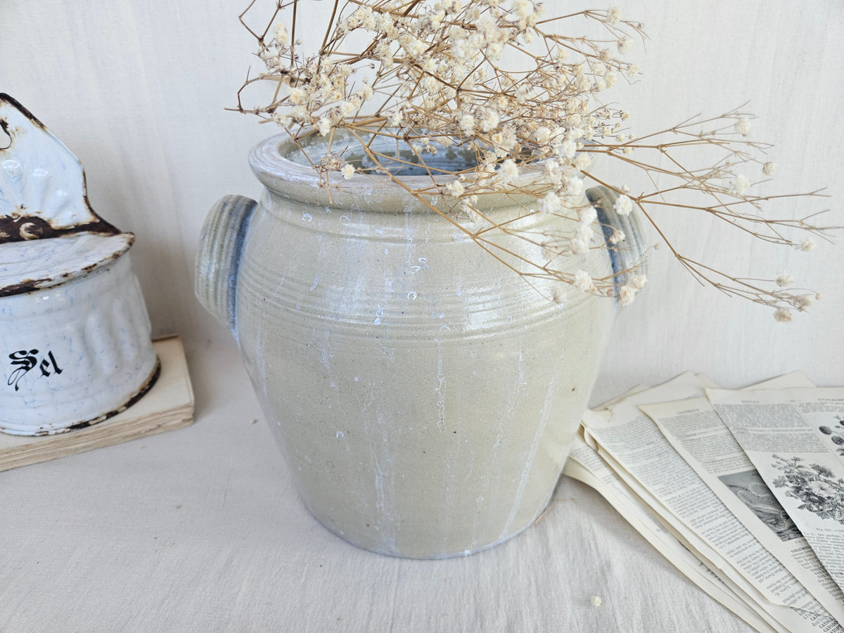 Pot à graisse en grès émaillé beige à anses 25 cm