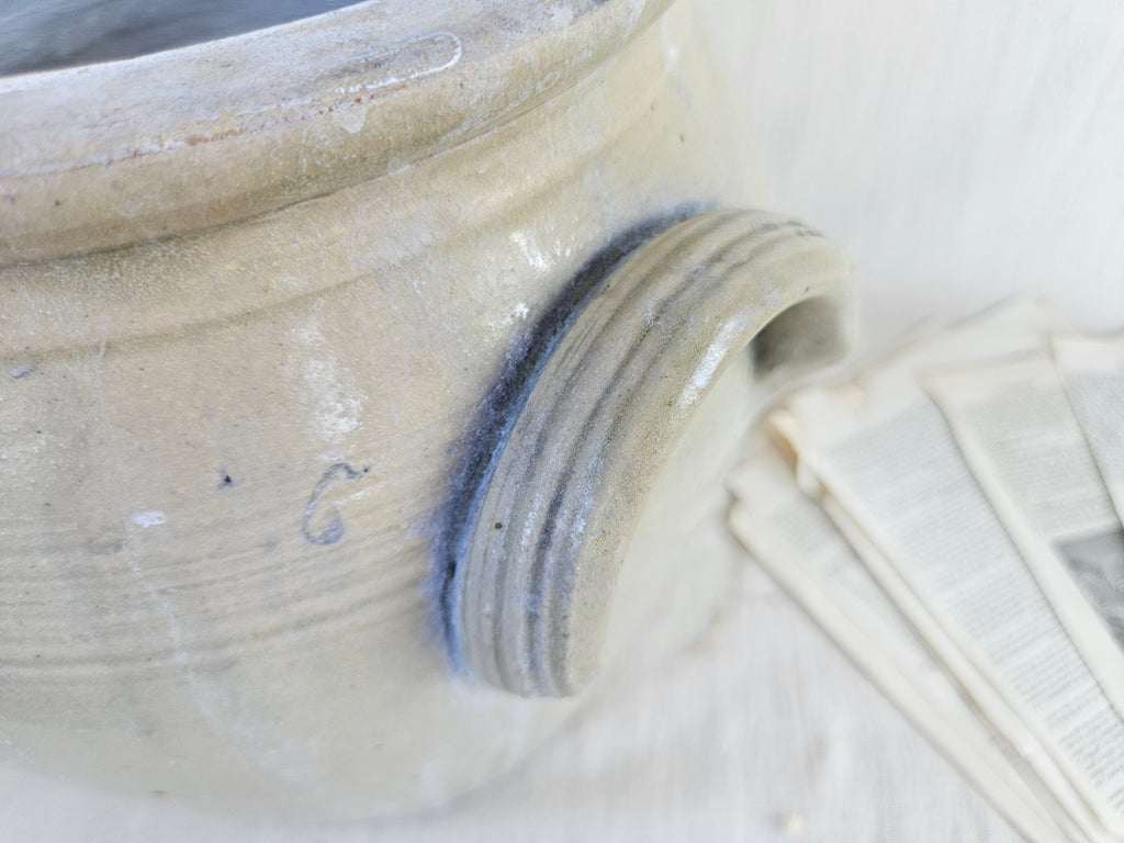 Pot à graisse en grès émaillé beige à anses 25 cm