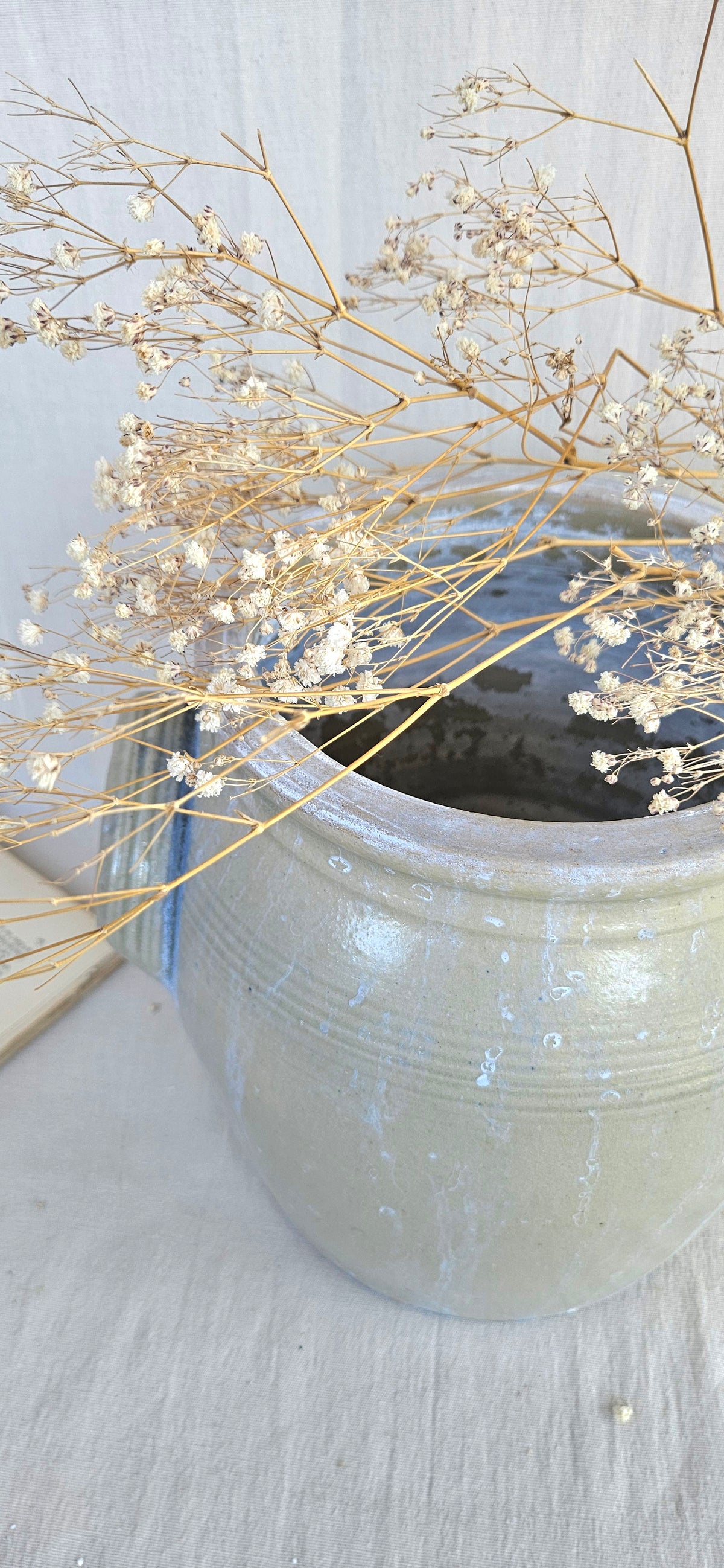 Pot à graisse en grès émaillé beige à anses 25 cm