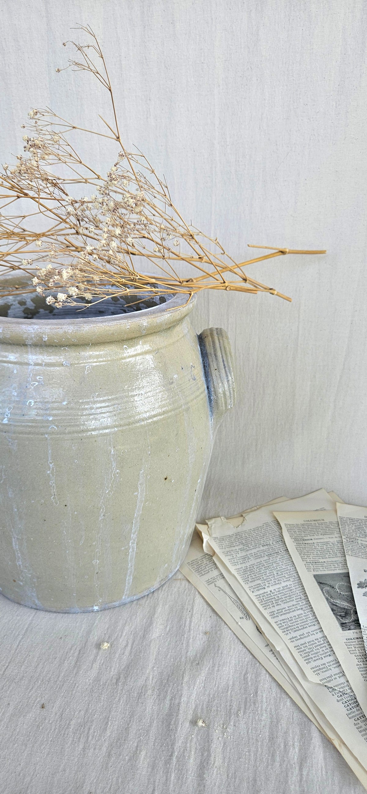 Pot à graisse en grès émaillé beige à anses 25 cm
