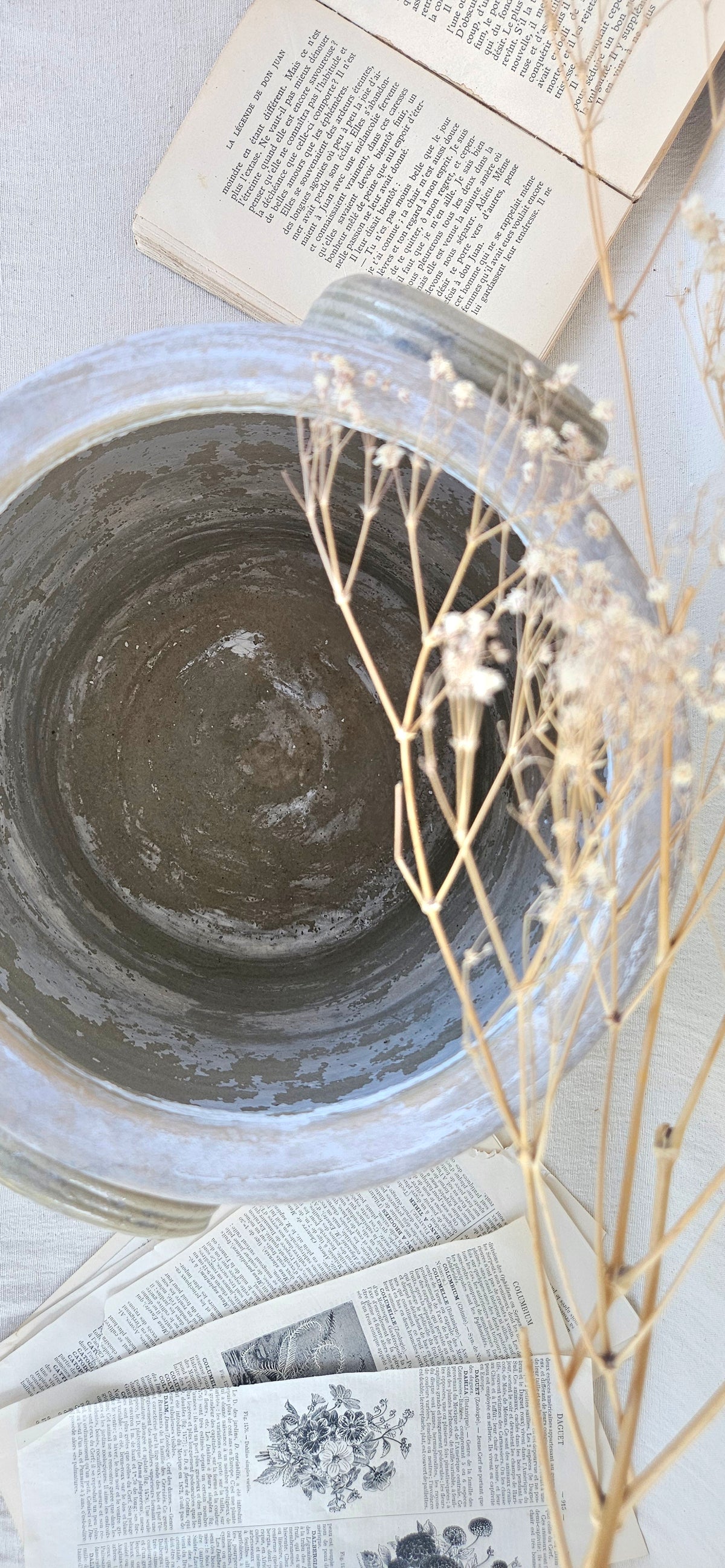 Pot à graisse en grès émaillé beige à anses 25 cm