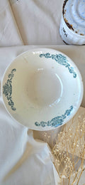 Grand saladier ancien Longchamp Terre de Fer Lutèce décor floral bleu