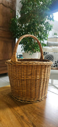 Ancien panier en osier tressé avec anse 40 cm
