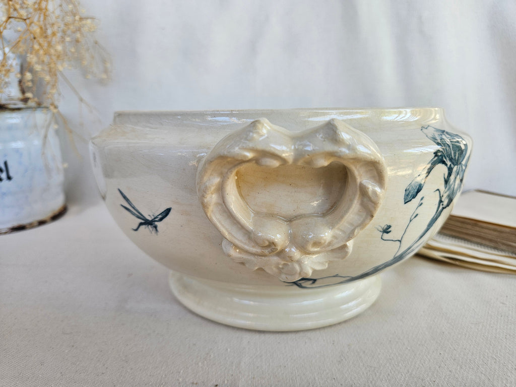 Ancienne Soupière Gien Iris en Faïence Fine Bleue