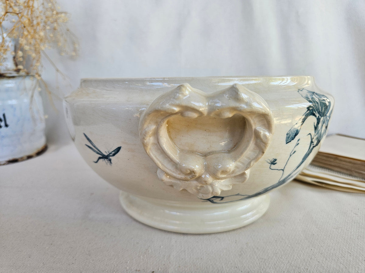 Ancienne Soupière Gien Iris en Faïence Fine Bleue