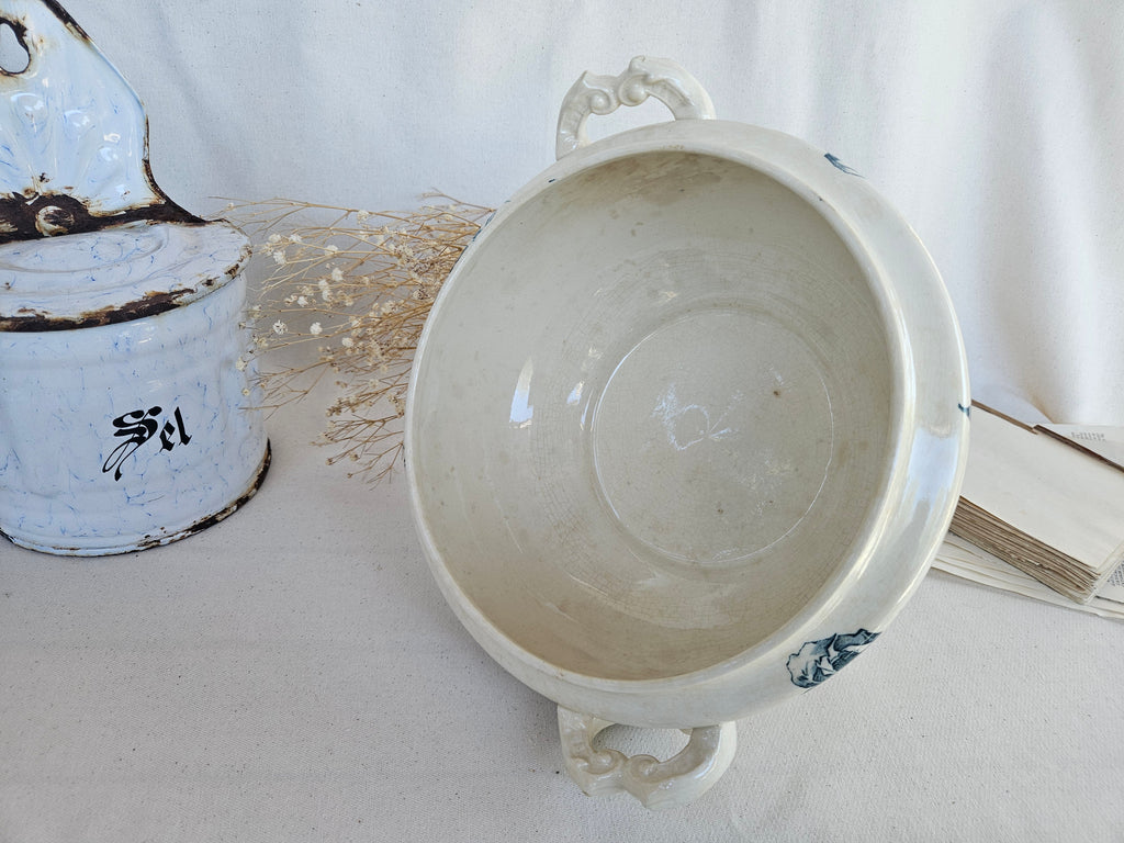 Ancienne Soupière Gien Iris en Faïence Fine Bleue
