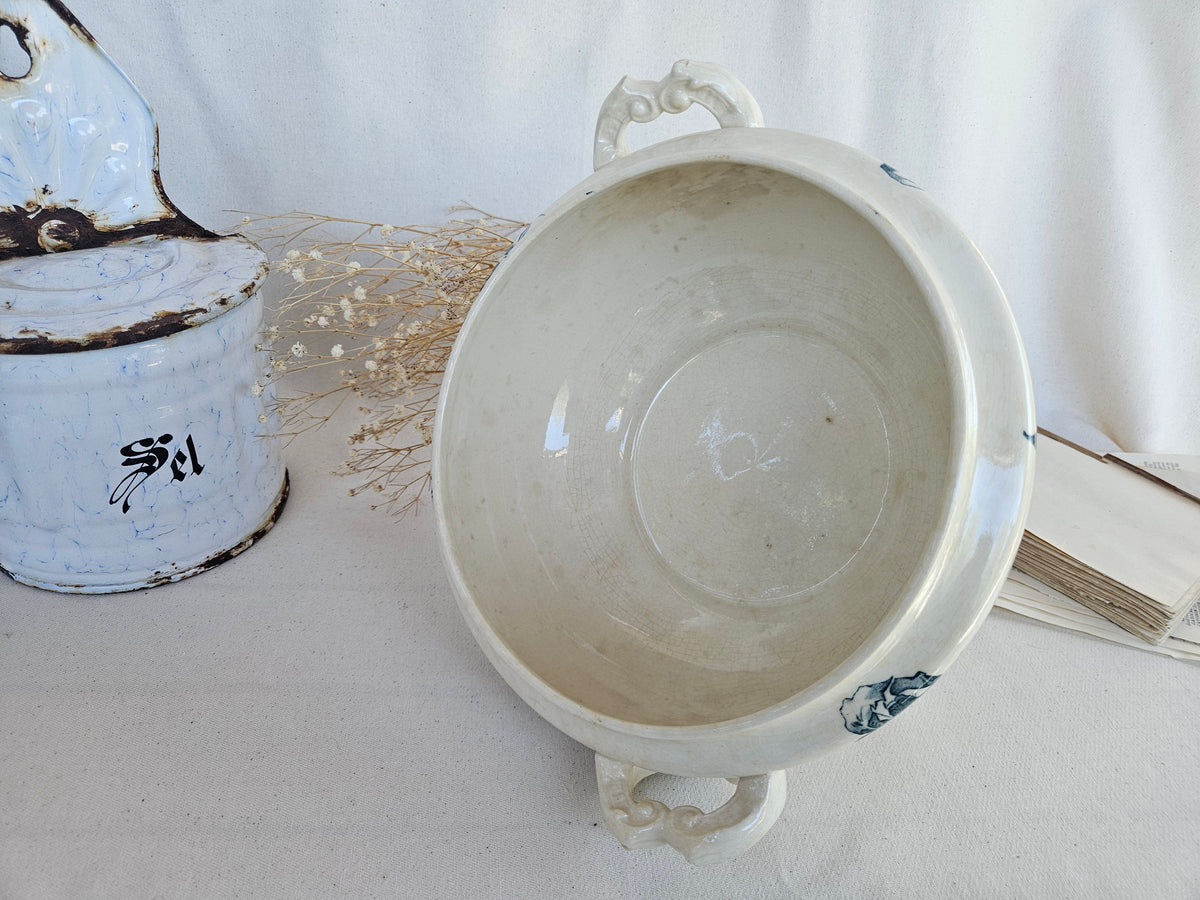 Ancienne Soupière Gien Iris en Faïence Fine Bleue