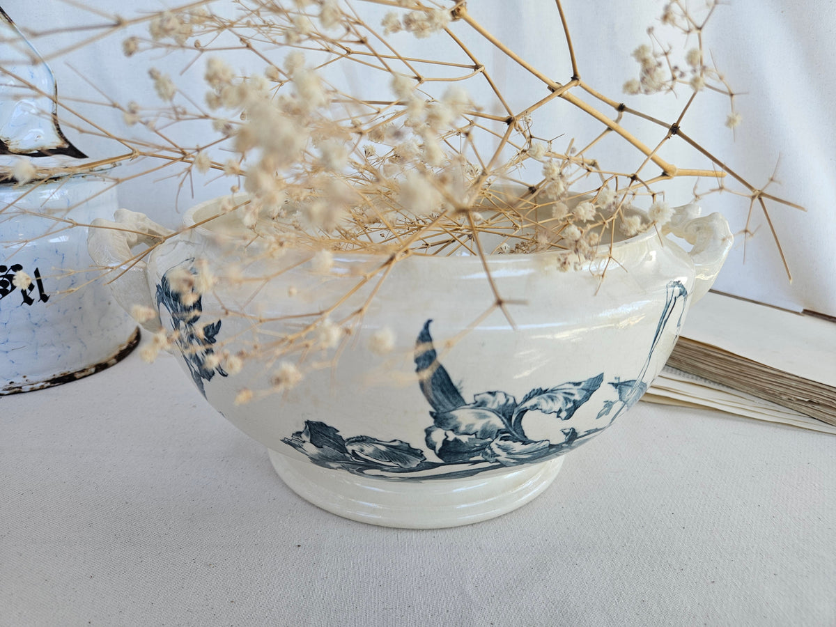Ancienne Soupière Gien Iris en Faïence Fine Bleue