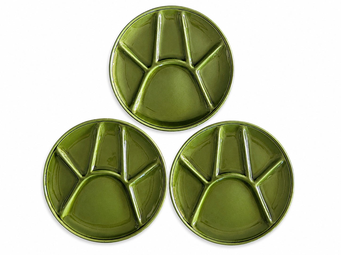Lot de 3 assiettes compartimentées Niderviller vintage vert olive